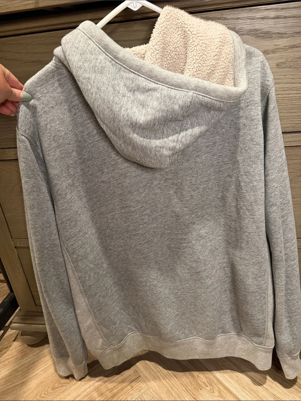 J. Crew Men's Light Gray Zip-Up Hoodie with Cream Sherpa Lining